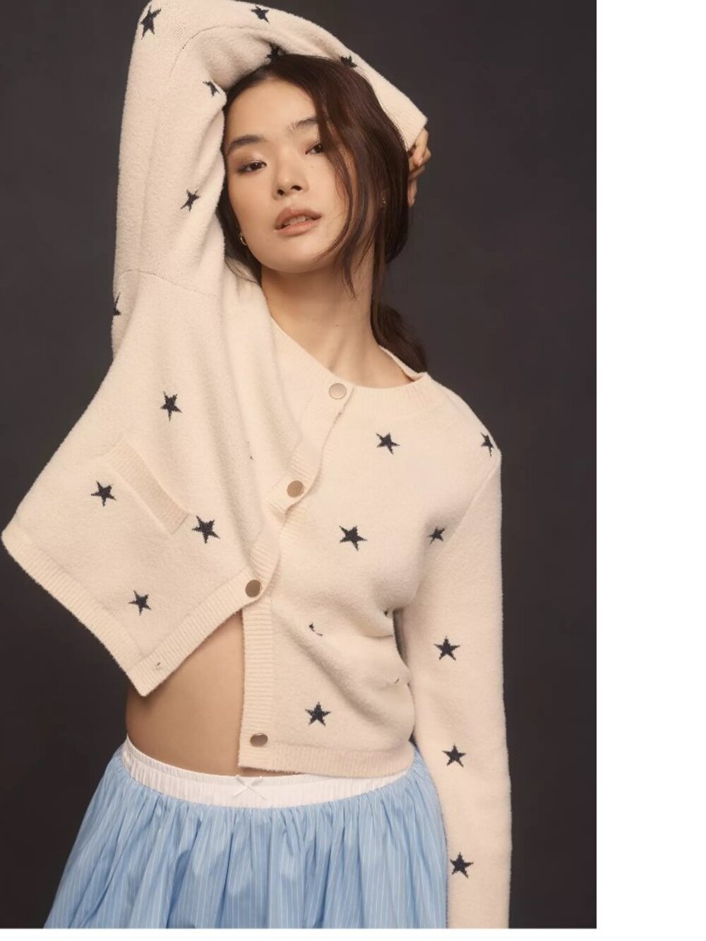 ANTHROPOLOGIE NVLT Star Lady Knit Jacket white navy stars SIZE S new with tag
